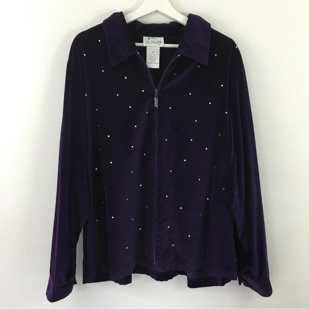 Vintage Quacker Factory Purple Zip Up Jewel Studded Jacket Size 1X